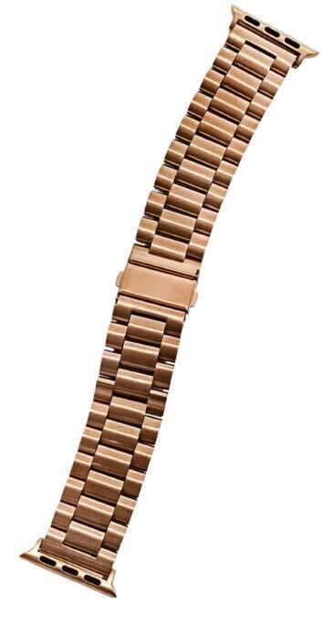 Rose gold stainless steel bracelet band for Apple Watch with link design and connector clasp