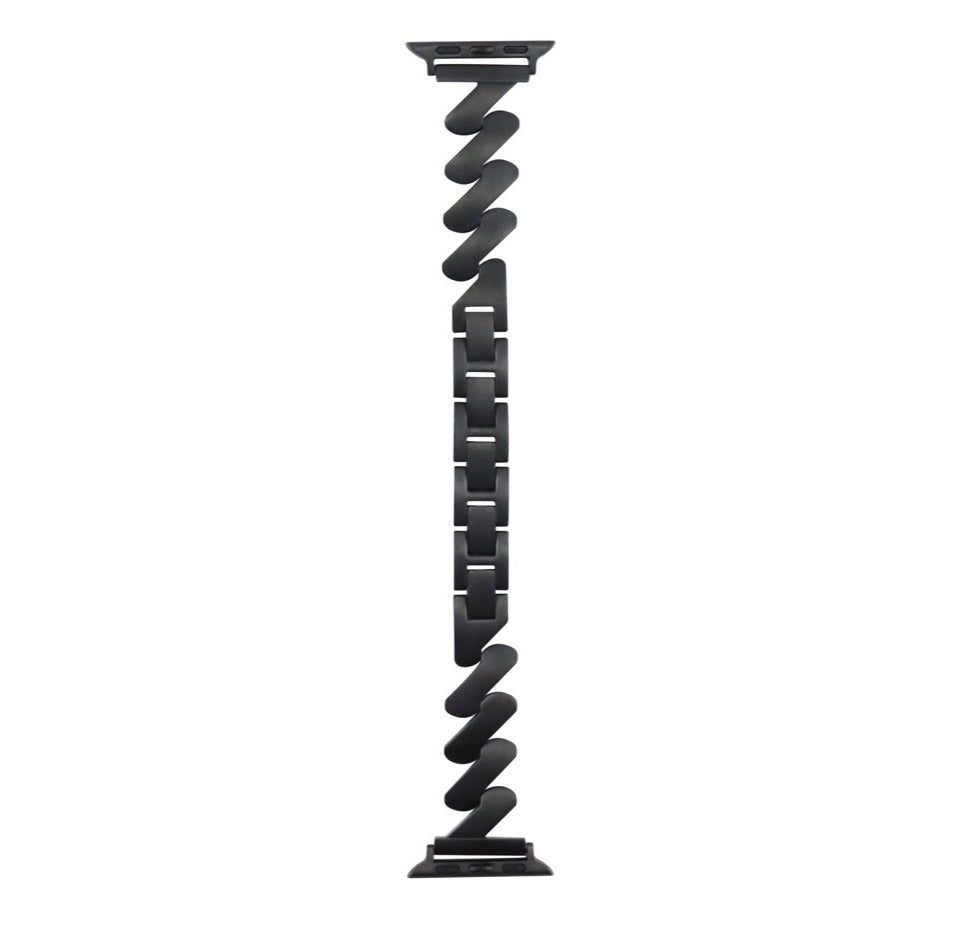 Black stainless steel jagged link bracelet for Apple Watch with connector watch head and base compatibility