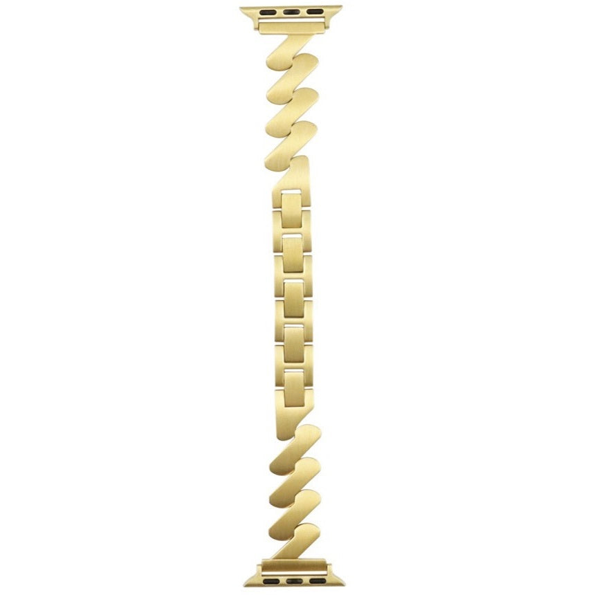 Gold jagged link bracelet for Apple Watch with decorative curved metal segments and connector lugs