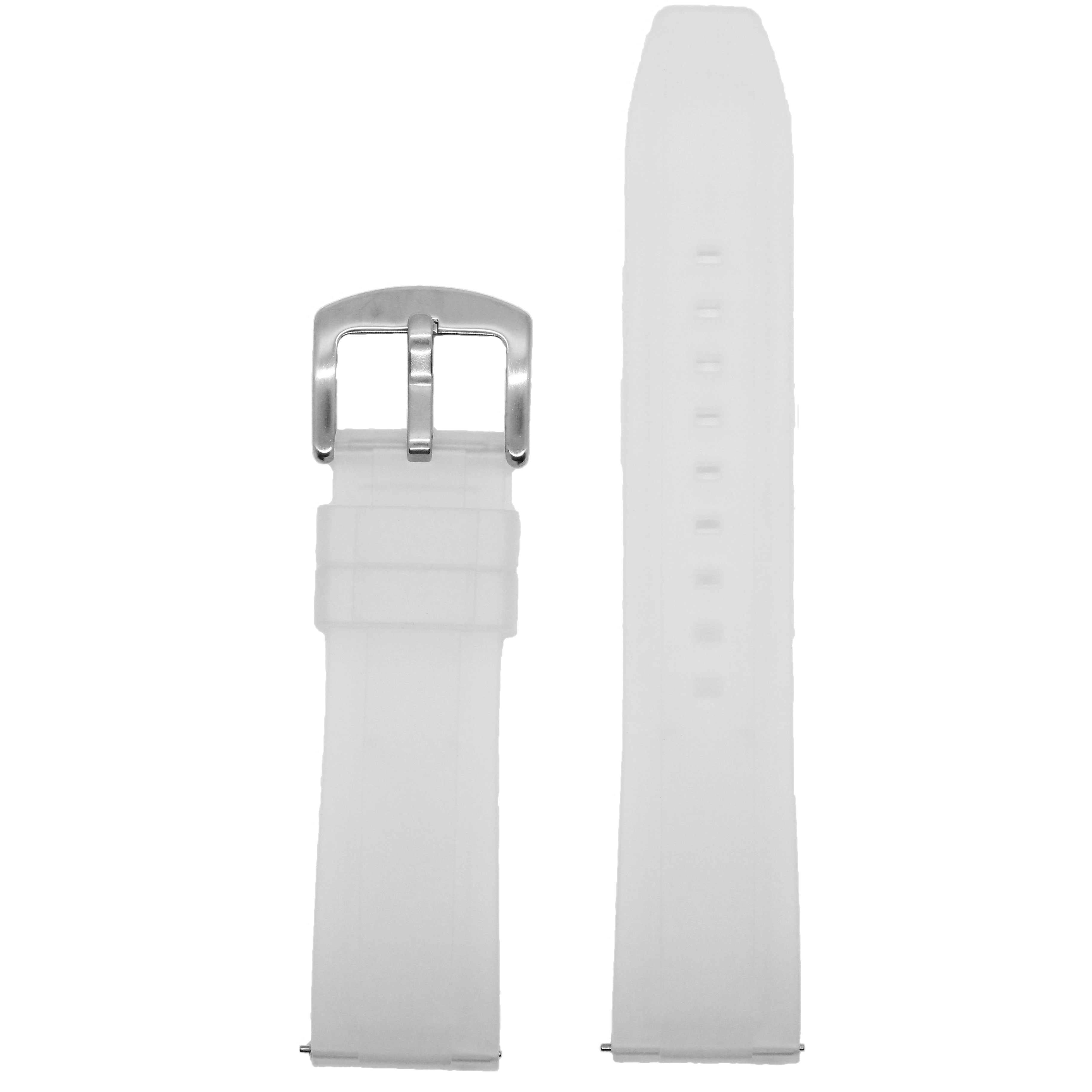 White rubber watch strap with silver buckle, QuickFit Kingston FKM 20mm band for easy attachment and removal