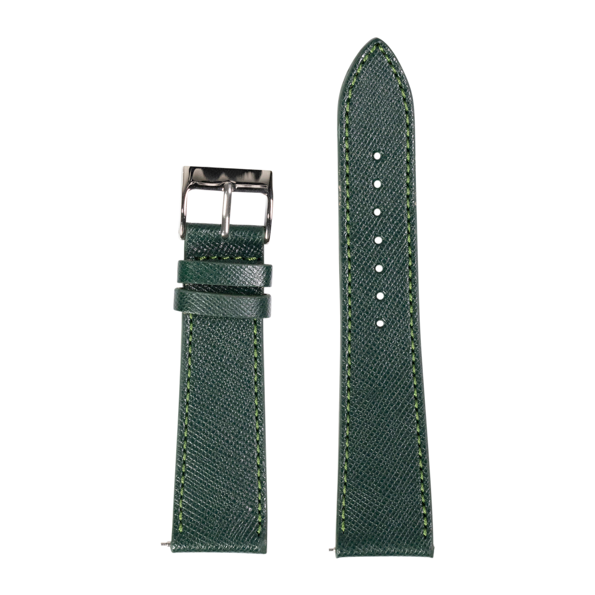 Forest green Saffiano leather watch band with metal buckle and contrast stitching for Galaxy Watch 8 and Ultra
