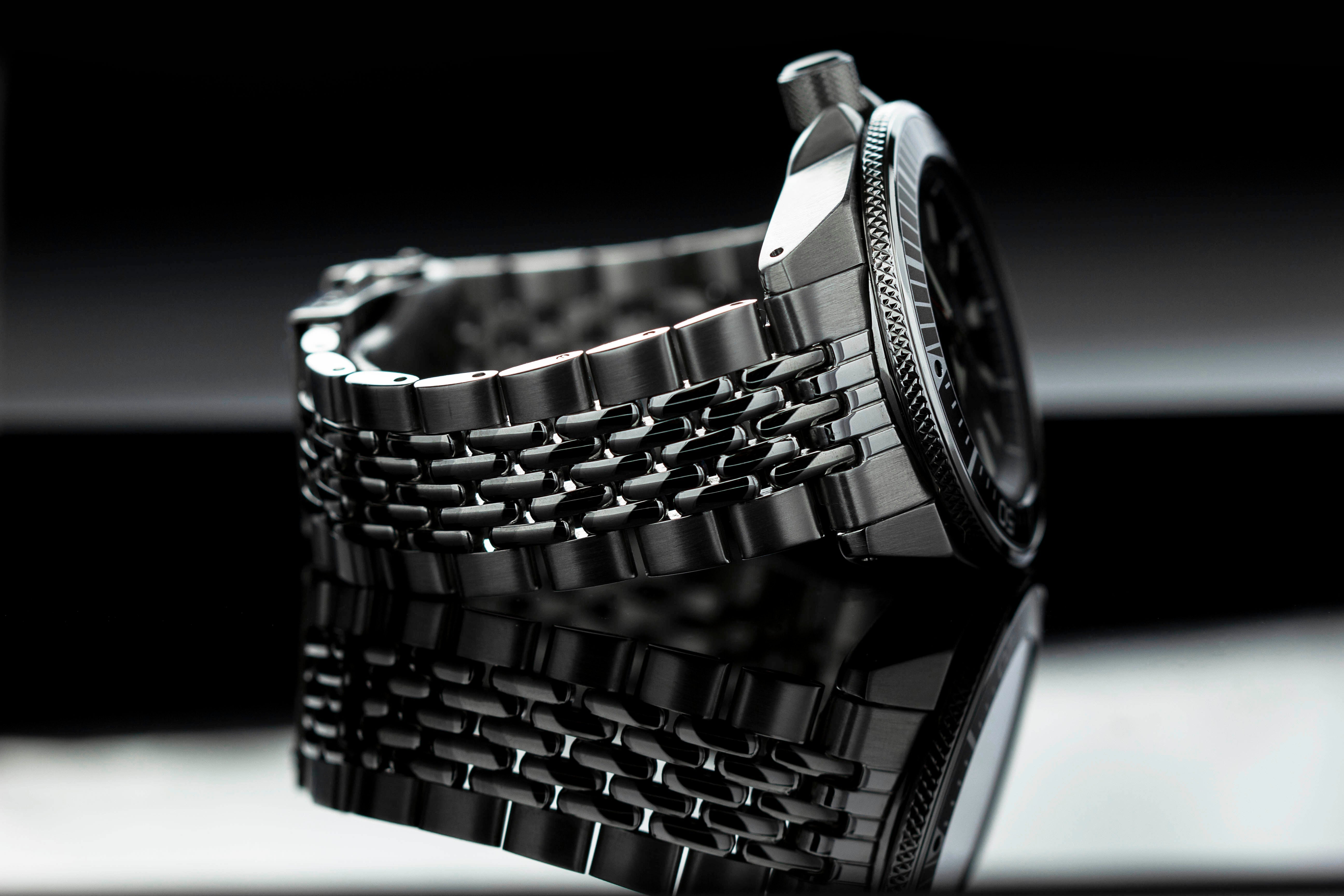 Stainless steel beads of rice bracelet for Seiko Samurai watch with polished and brushed finish links