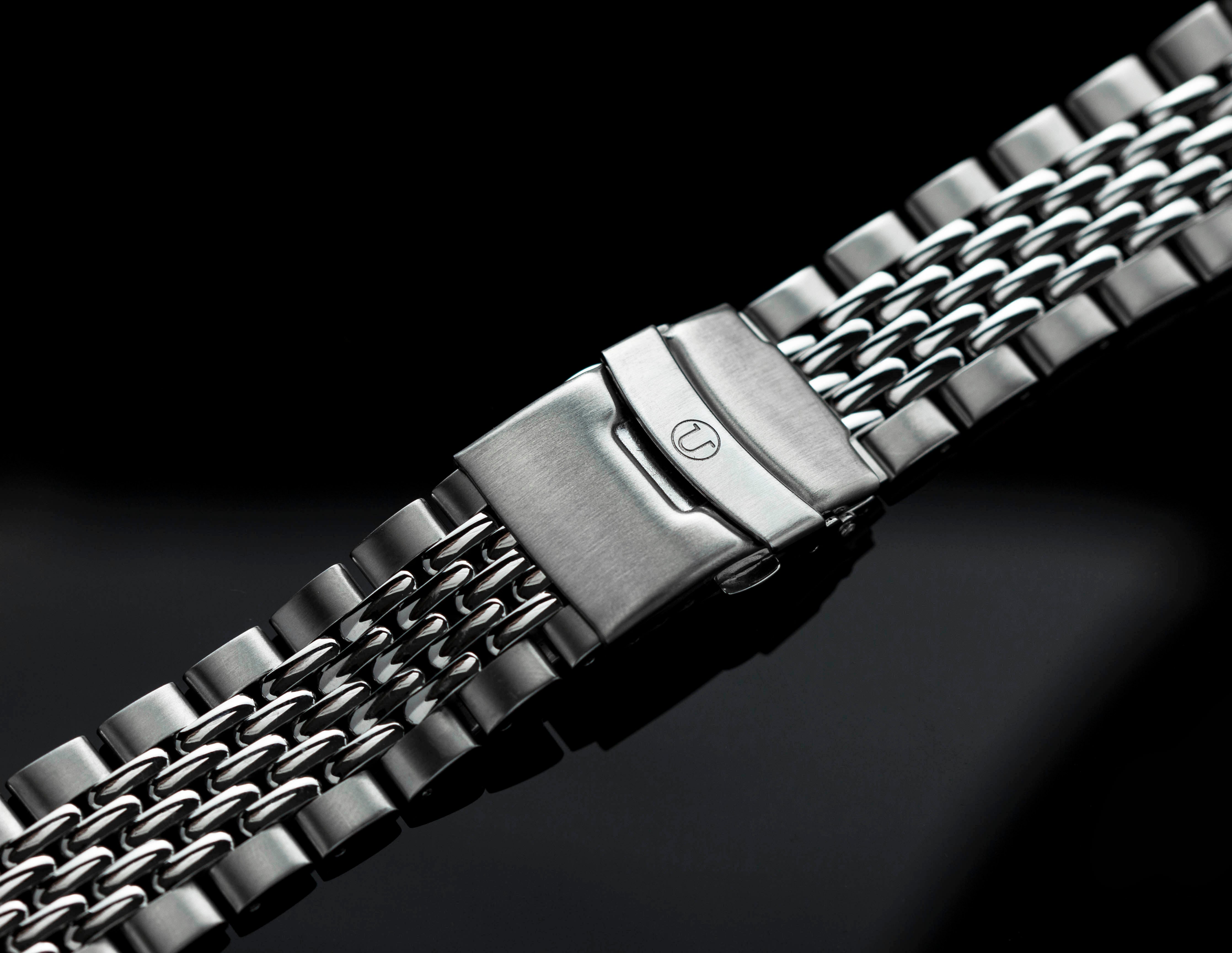 Stainless steel beads of rice bracelet with push-button clasp for Seiko Samurai watch