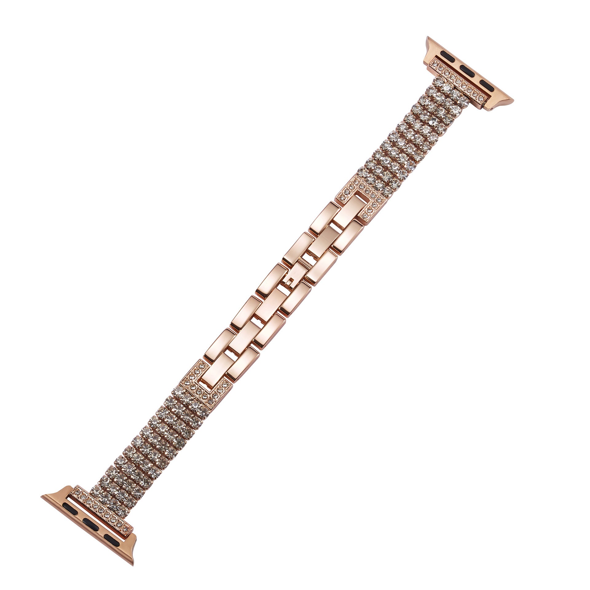 Rose gold crystal pave smartwatch bracelet band with mixed metal links and adjustable closure for Apple Watch