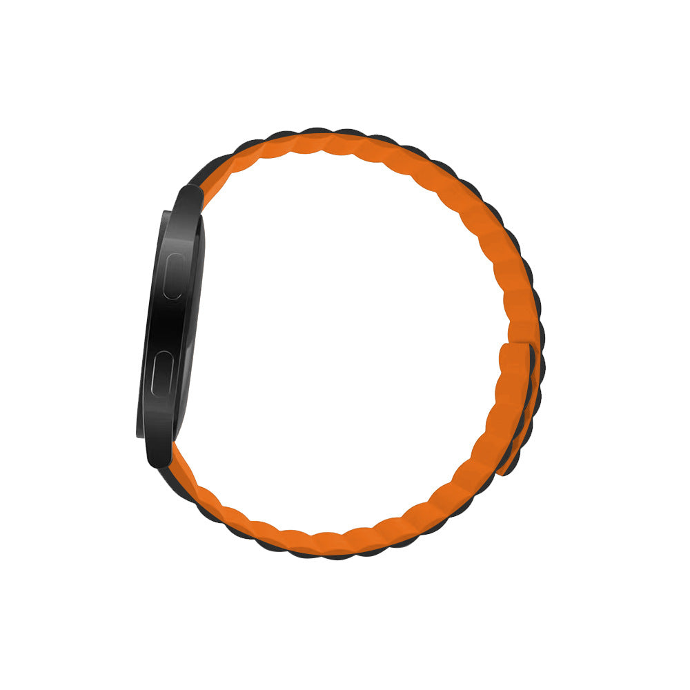 Gapless magnetic silicone smartwatch band with orange and black design for Galaxy Watch and Vivomove HR