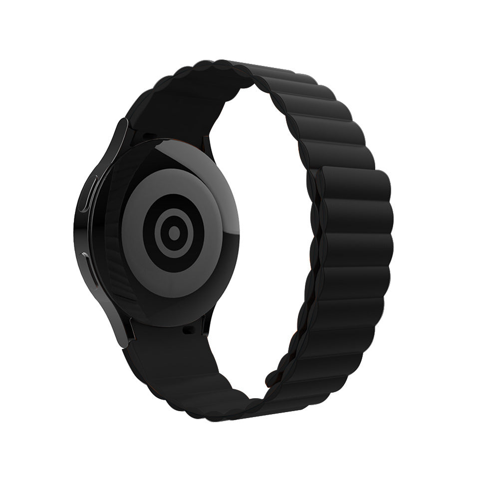 Black gapless magnetic silicone band for Galaxy Watch 4-7 and Vivomove HR smartwatch with quilted design and secure closure