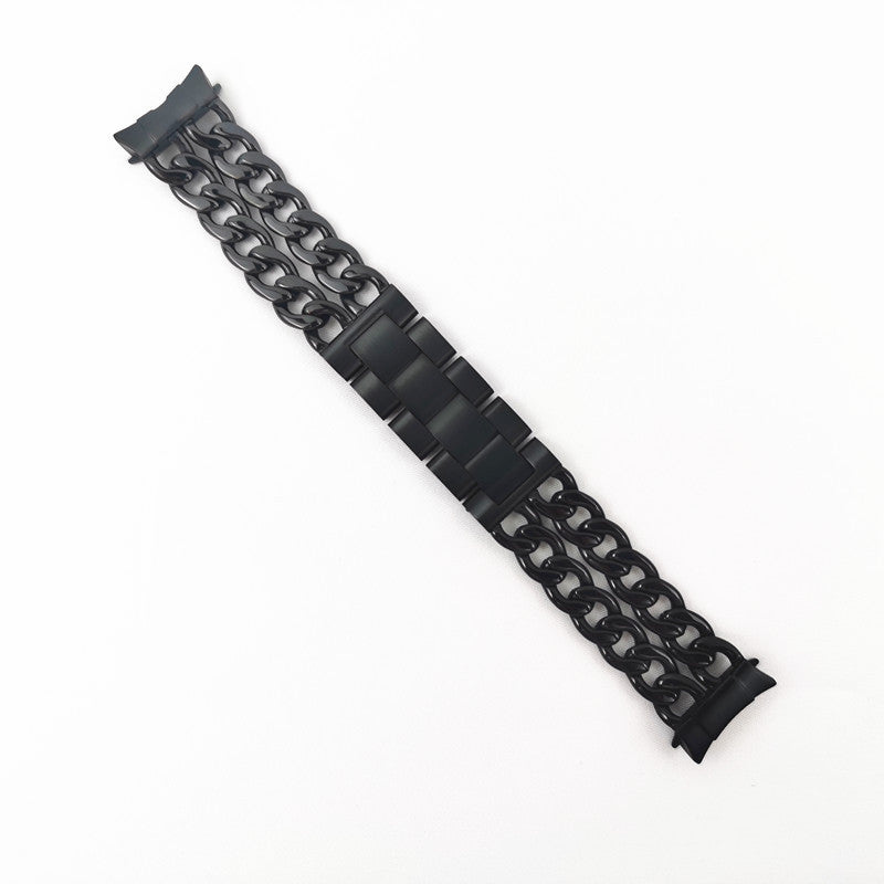 Black stainless steel chain link bracelet for Galaxy Watch 4-7 with secure clasp closure