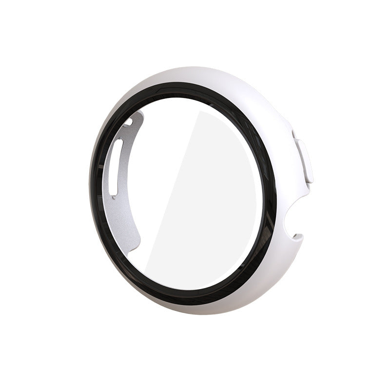 White protective case for Google Pixel Watch with black inner ring and gray padding, front view