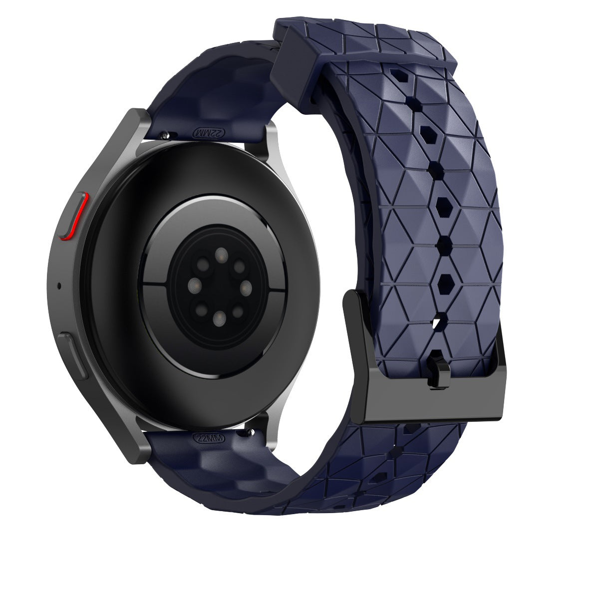 Black and navy hexagon-patterned silicone watch band with black hardware for Galaxy Watch 8 and Ultra smartwatch models