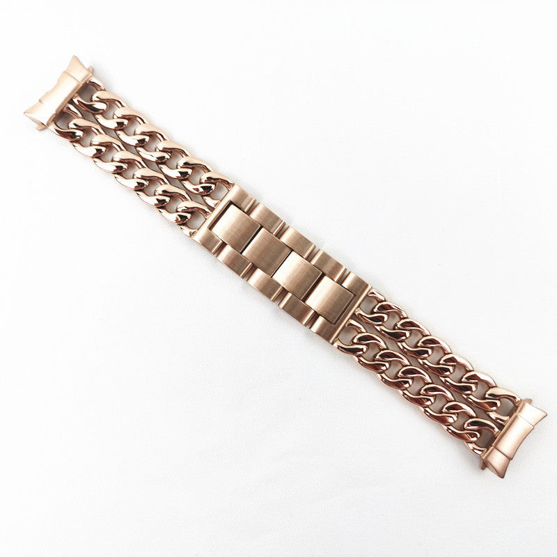 Rose gold chain link bracelet with curved links and polished center bar for Galaxy Watch 4-7 smartwatch band