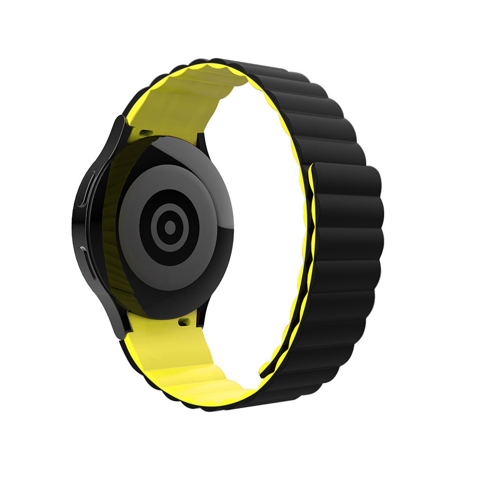 Black and yellow gapless magnetic silicone watch band with padded design for Galaxy Watch and Vivomove HR smartwatches