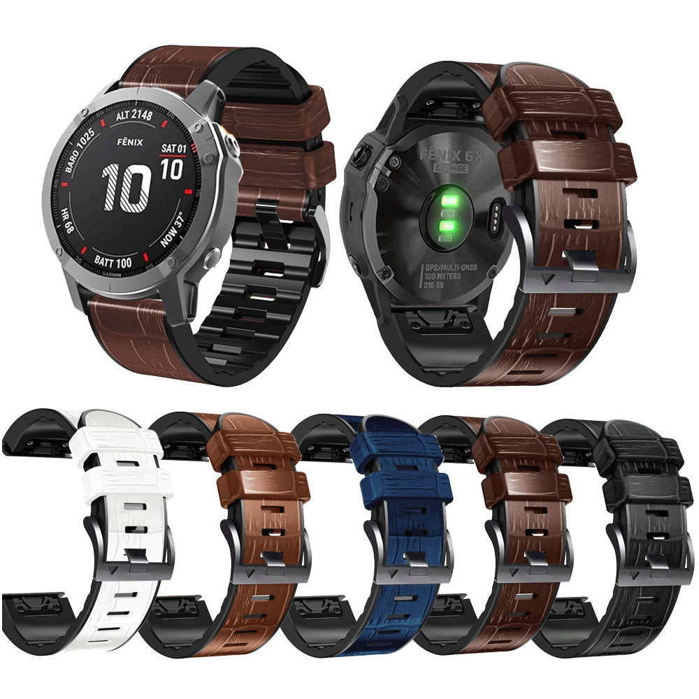 Fenix 6X smartwatch with QuickFit alligator leather hybrid bands in brown, black, white and blue color options