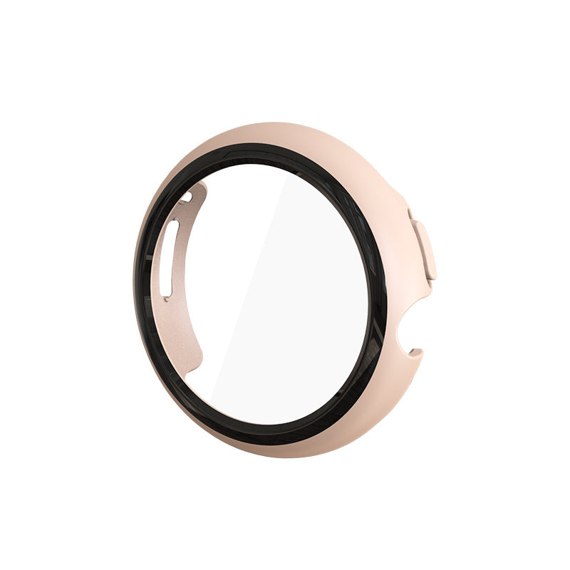 Rose gold protective case with black inner ring for Google Pixel smartwatch, front view