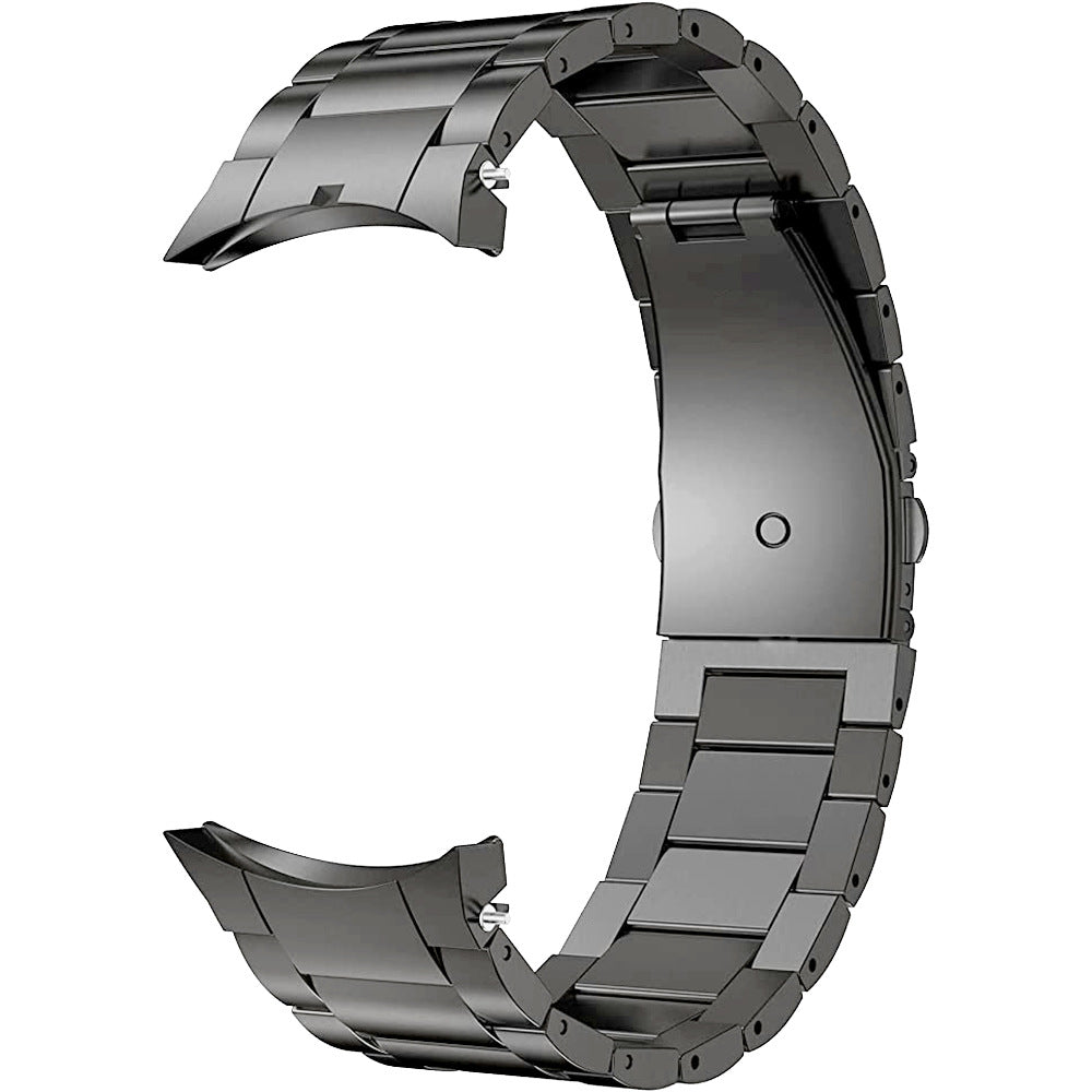 Titanium fitted bracelet for Galaxy Watch 4-7 with segmented metal links and secure clasp, gunmetal finish