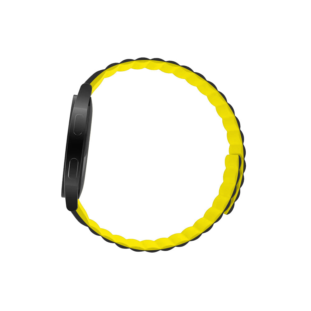Gapless magnetic silicone watch band in yellow and black, compatible with Galaxy Watch 4-7 and Vivomove HR