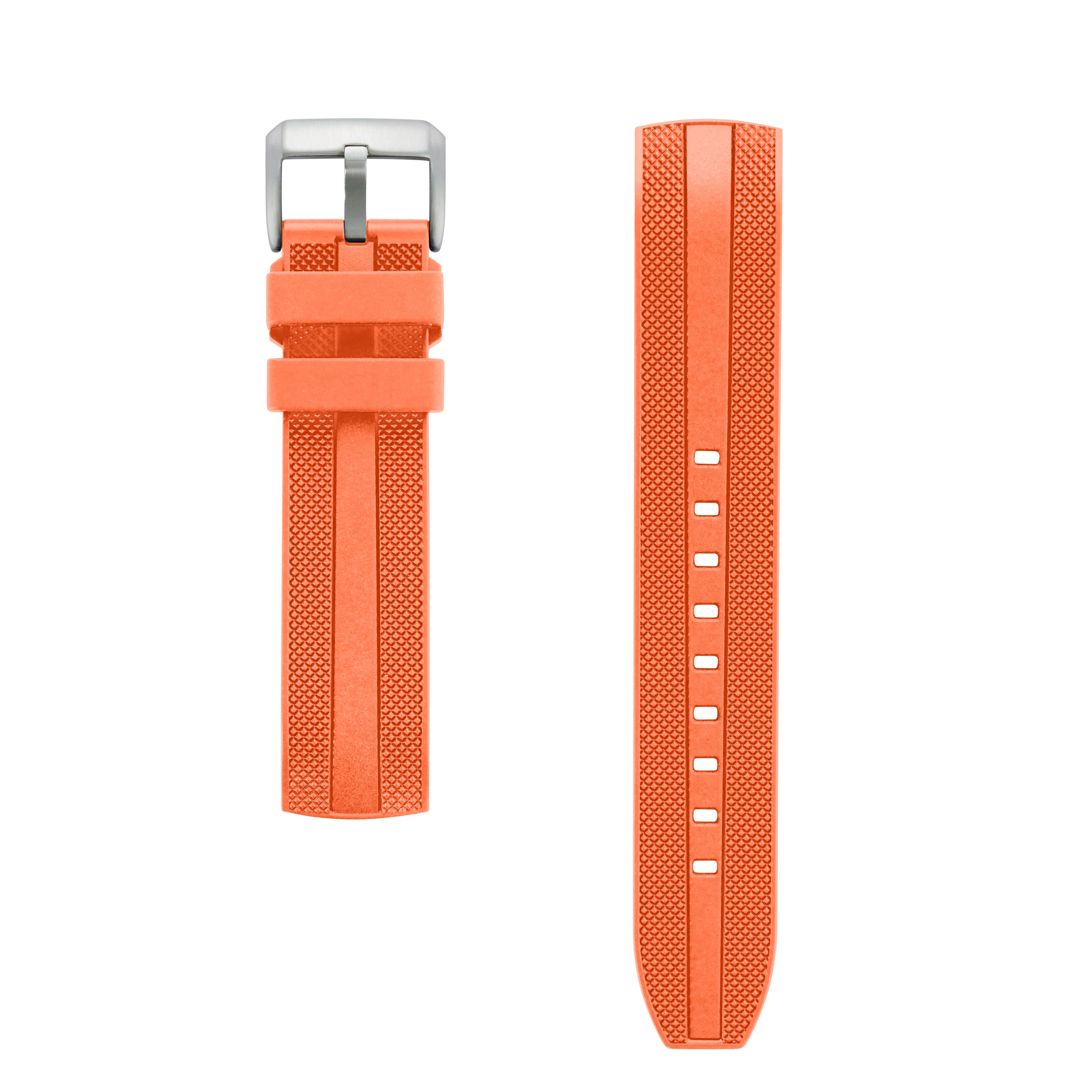 Orange rubber watch strap with curved ends and stainless steel buckle for Seiko Prospex SPB SBDC series