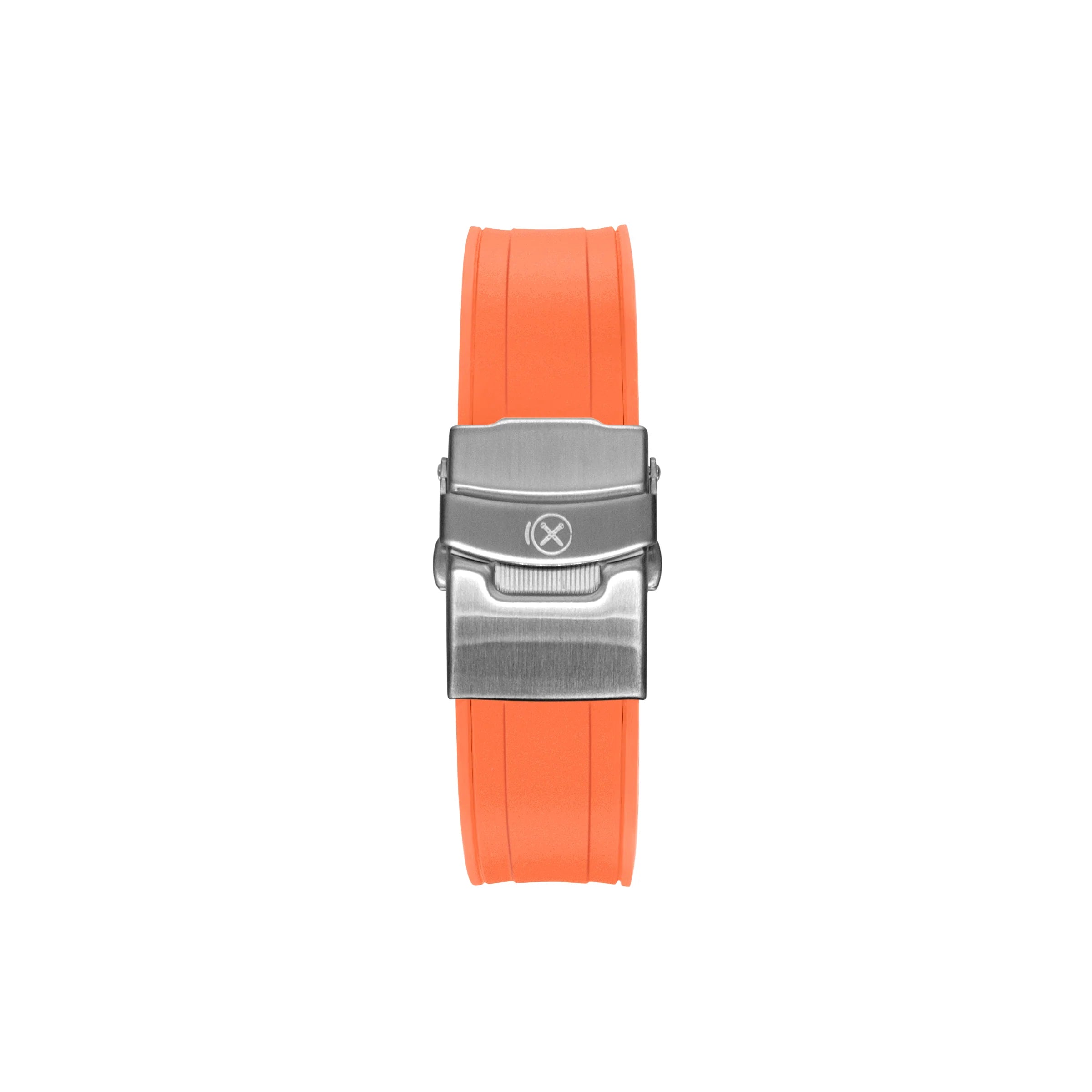 Orange rubber curved-end watch strap with stainless steel buckle for Seiko Prospex Samurai timepieces
