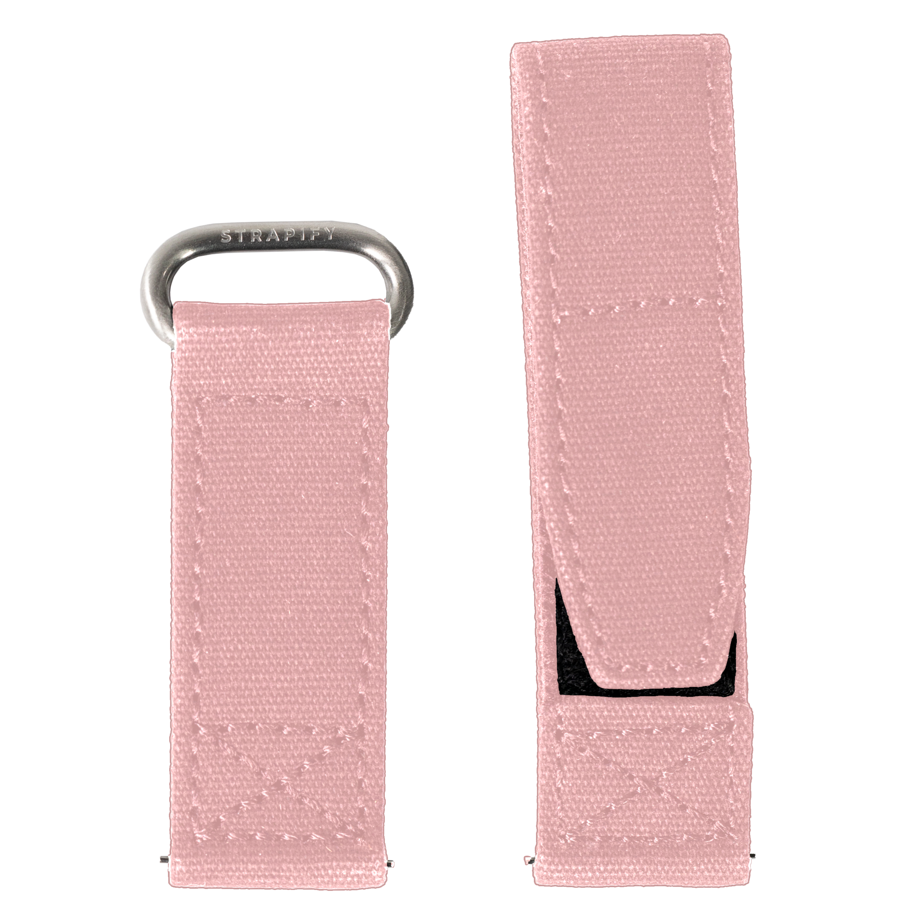 Pink 22mm military-style velcro QuickFit watch strap with stainless steel hardware and hook-and-loop closure system