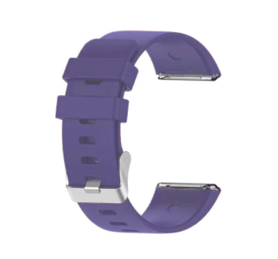 Purple silicone watch band for Fitbit Versa and Versa 2 with flexible design and silver connectors