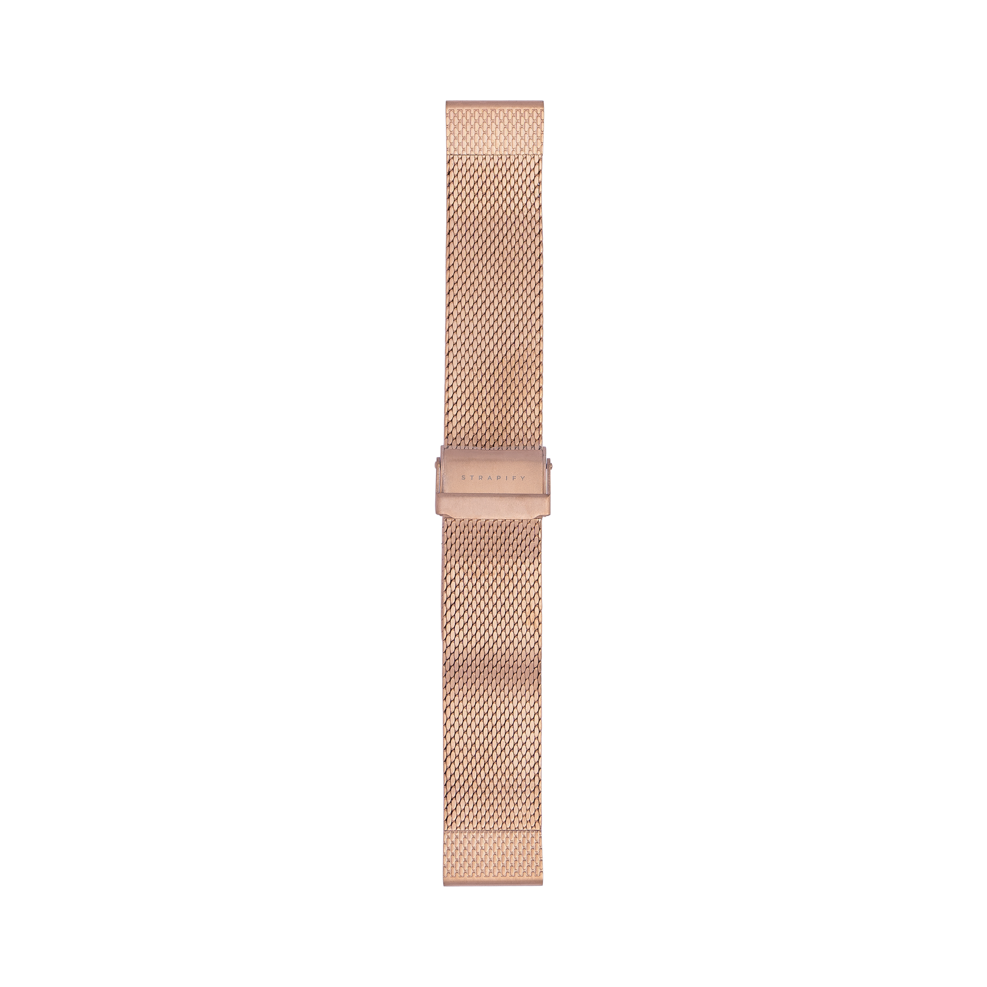 Rose gold Milanese mesh watch band with quick-fit titanium connector and magnetic clasp closure