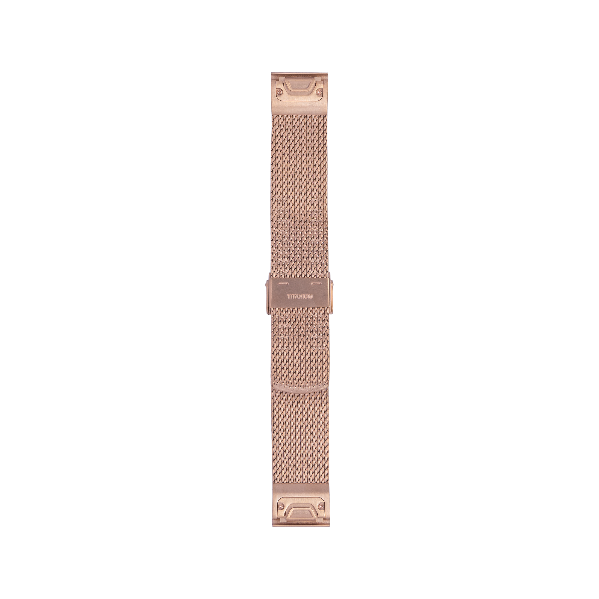 Rose gold titanium mesh watch band with QuickFit connectors and Milanese weave pattern