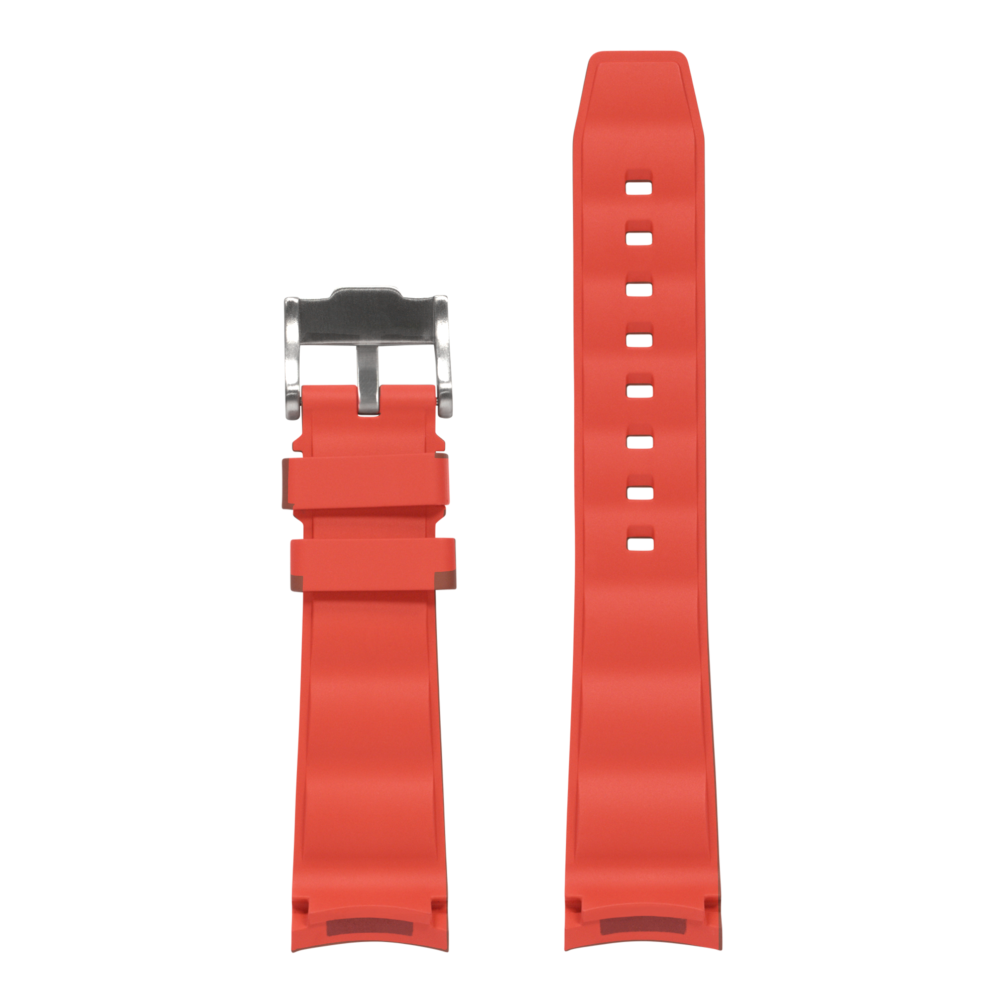 Red curved rubber watch strap 21mm with stainless steel buckle and adjustment holes for Rolex Submariner