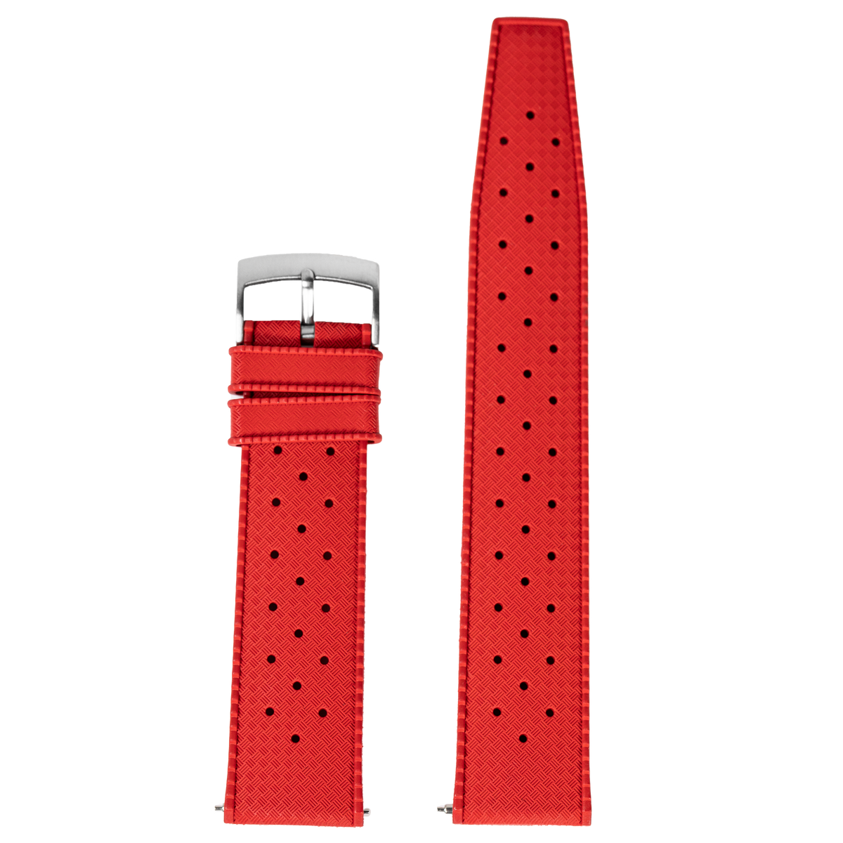 Red perforated FKM rubber watch band with silver buckle for Apple Watch