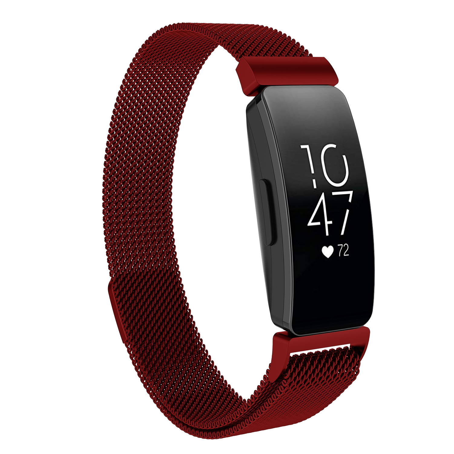 Red Milanese mesh band for Fitbit Inspire and Ace 2 fitness tracker with adjustable loop closure