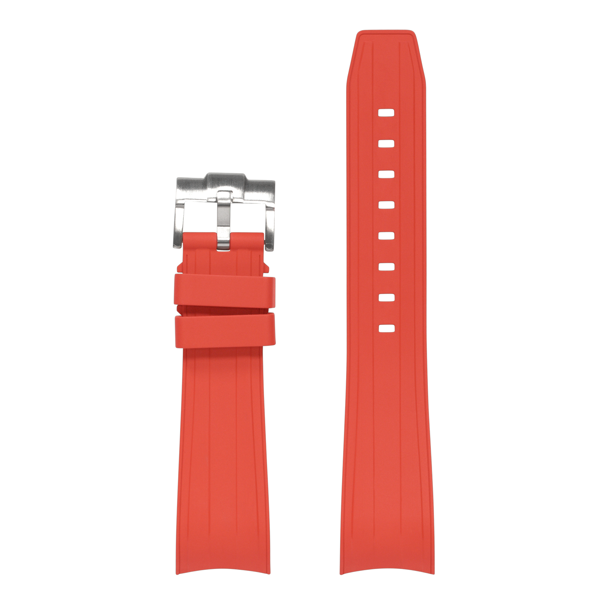 Red vulcanised rubber watch strap for Rolex Submariner with stainless steel buckle, 21mm width