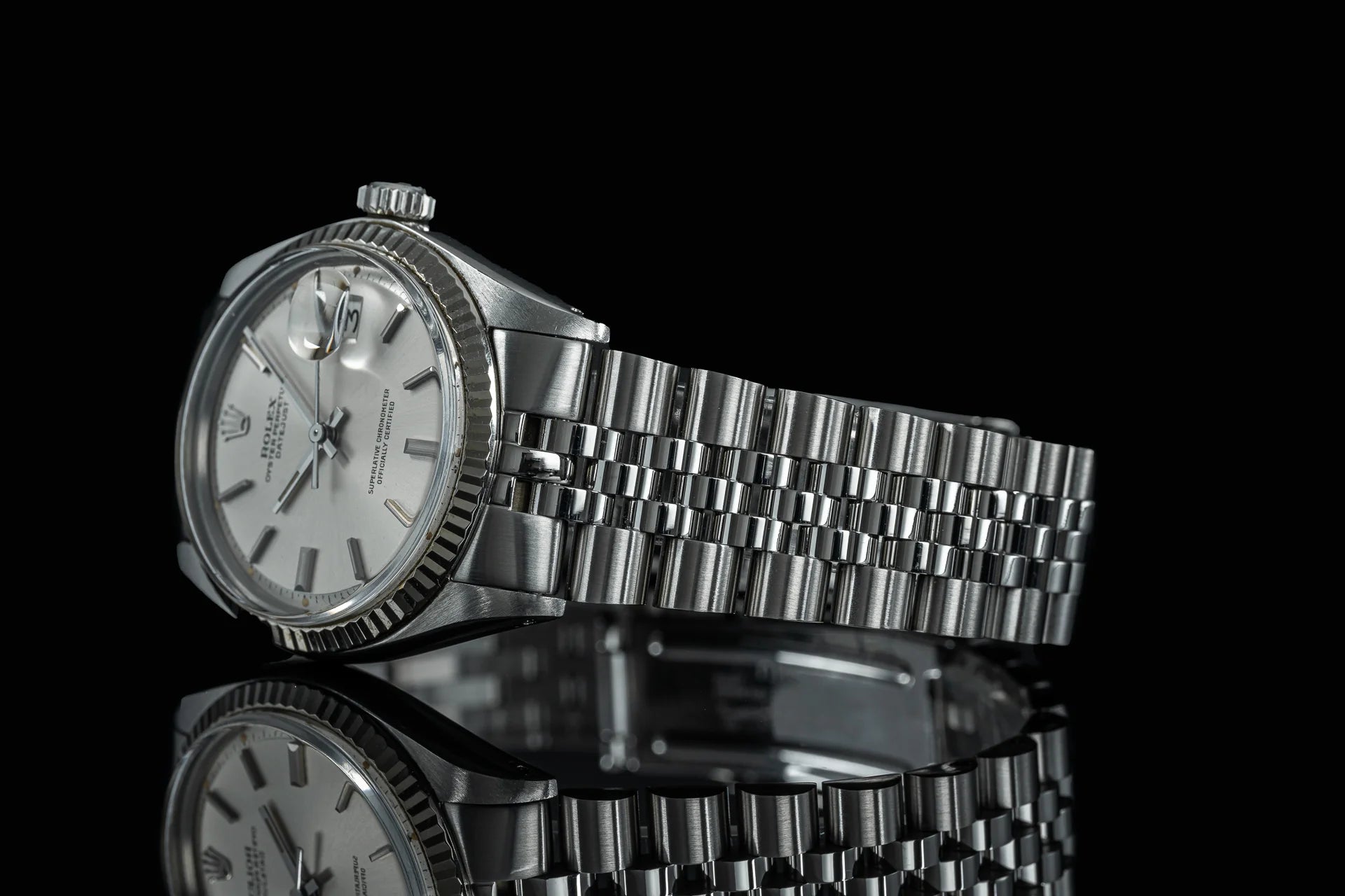 Stainless steel Rolex Datejust bracelet with jubilee links and folded end links, polished and brushed finish