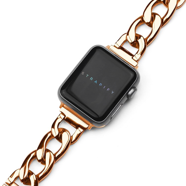Rose gold chain link bracelet for Galaxy Watch 8 Ultra with chunky curb design and secure clasp attachment