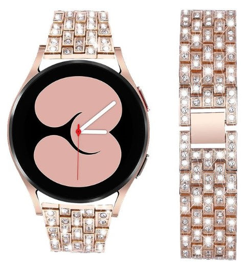 Rose gold diamond-encrusted smartwatch band and matching bracelet strap for Galaxy Watch 8 and Ultra models