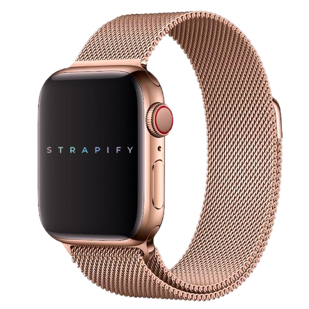 Rose gold Milanese Loop band with mesh design for Apple Watch, magnetic closure fastener