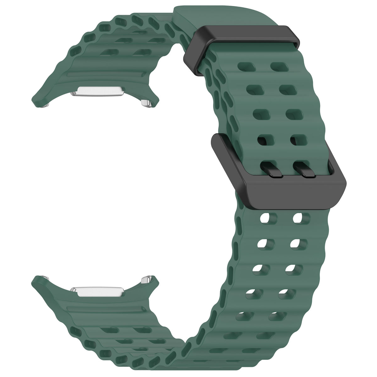 Green rugged sport watch band with perforated design and black buckle connector for Galaxy Watch Ultra