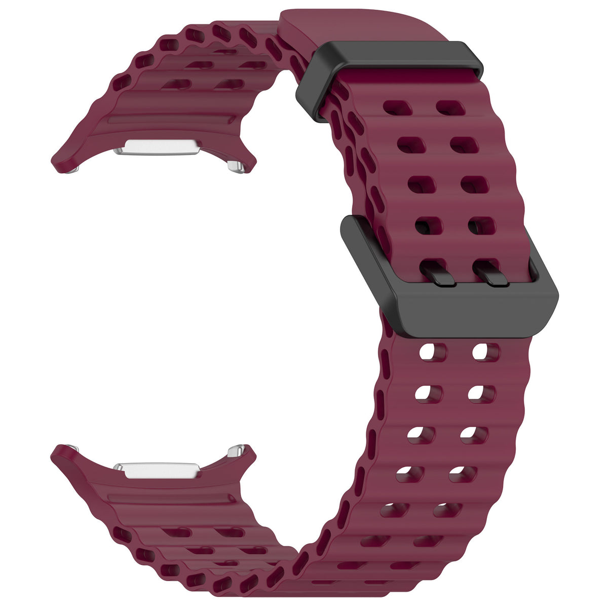 Burgundy perforated rugged ocean loop watch band with black buckle for Galaxy Watch Ultra