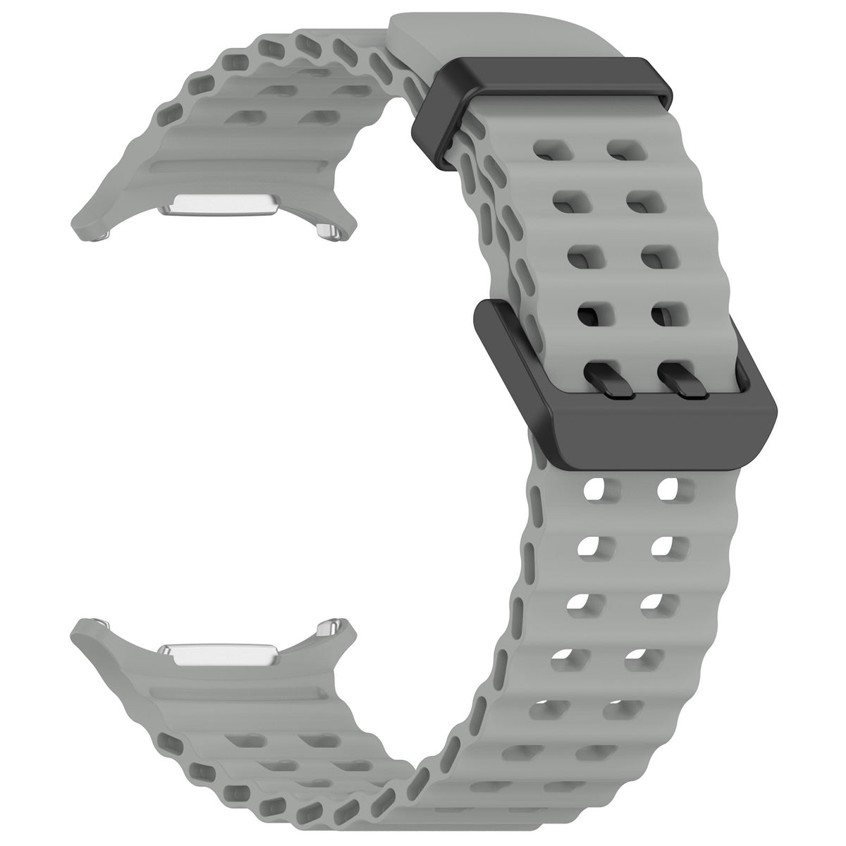 Gray rugged ocean loop watch band with perforated design and black connector hardware for Galaxy Watch Ultra