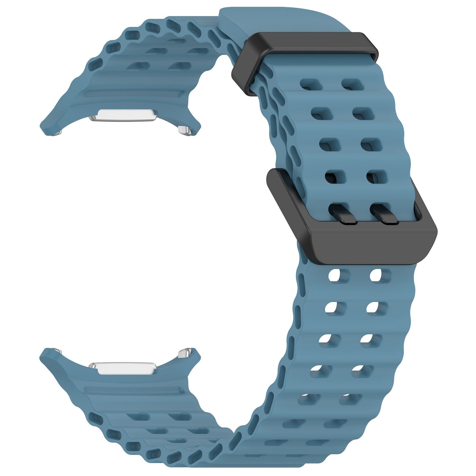 Blue rugged ocean loop watch band with perforated design and black buckle connector for Galaxy Watch Ultra