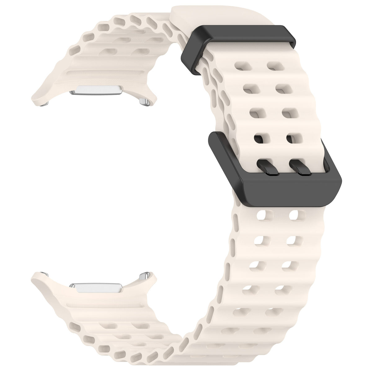 Cream rugged ocean loop watch band with perforated silicone design and black connector hardware for Galaxy Watch Ultra