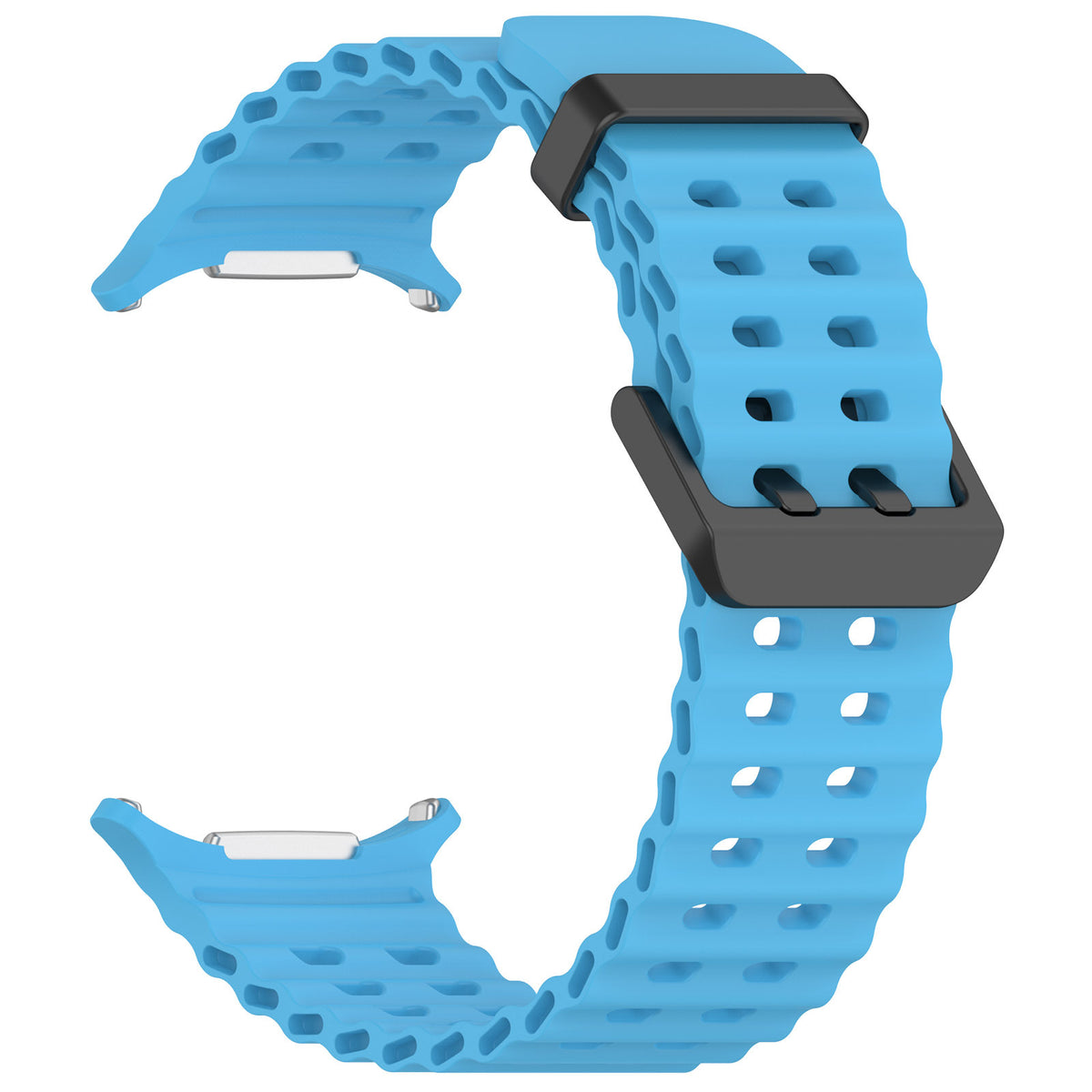 Blue perforated Ocean Loop watch band with black buckle clasp for Galaxy Watch Ultra smartwatch