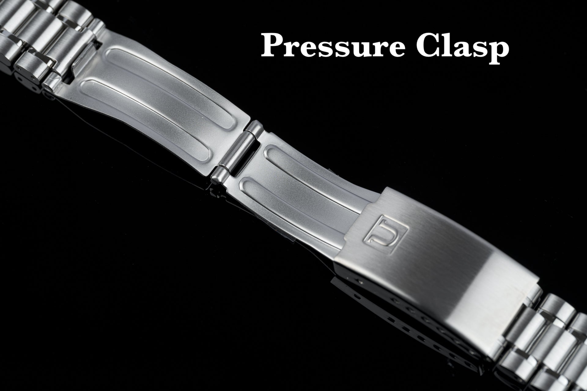 Stainless steel pressure clasp bracelet connector for Omega Seamaster 300m watch bands, secure fastening mechanism