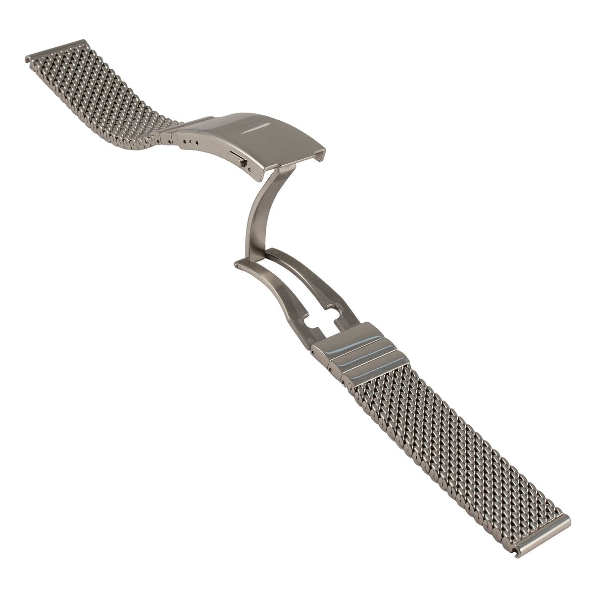 Staib Milanese Link stainless steel watch strap with button clasp, silver mesh band with polished buckle