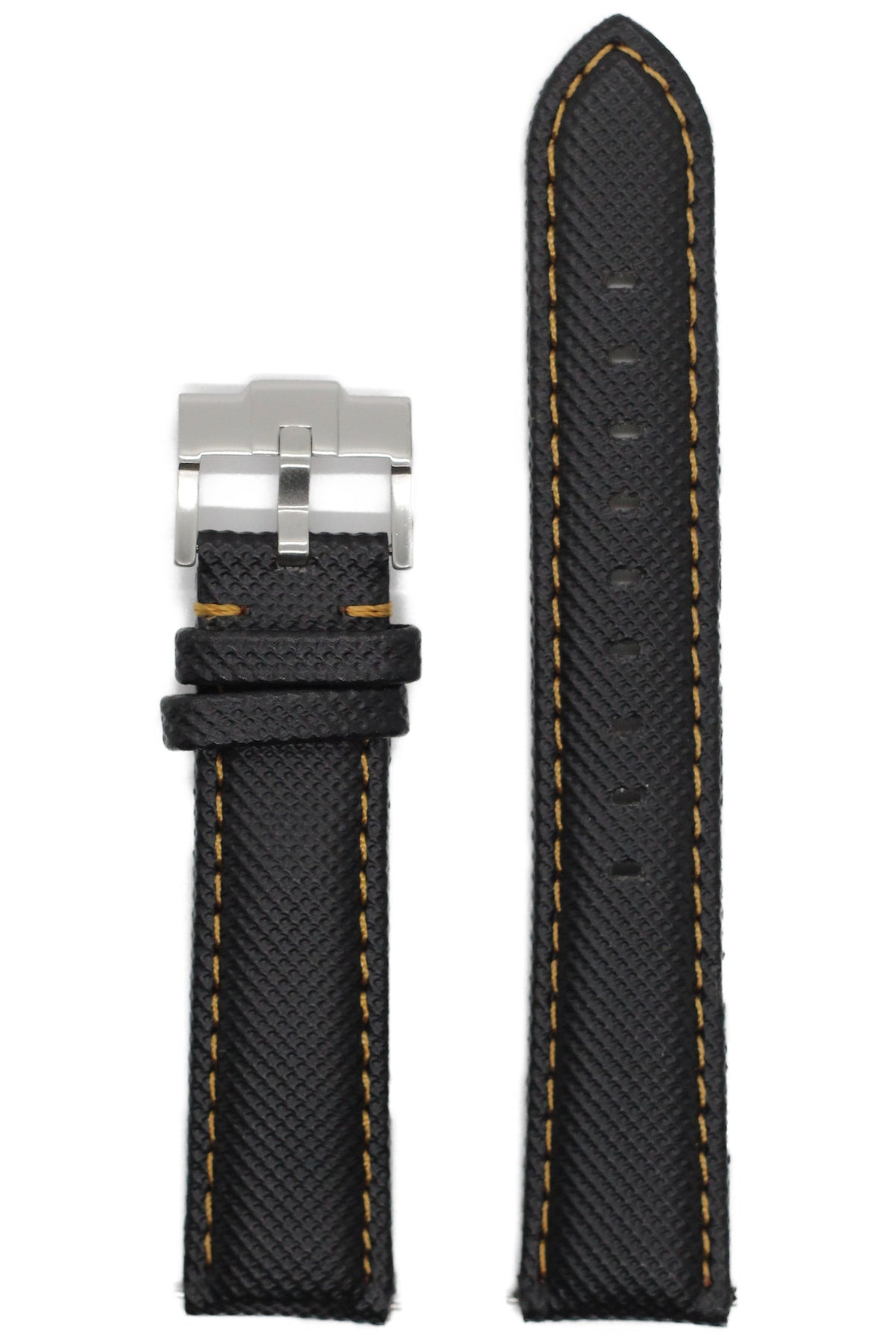 Black sailcloth watch band with gold stitching and stainless steel buckle for Galaxy Watch 8 Ultra