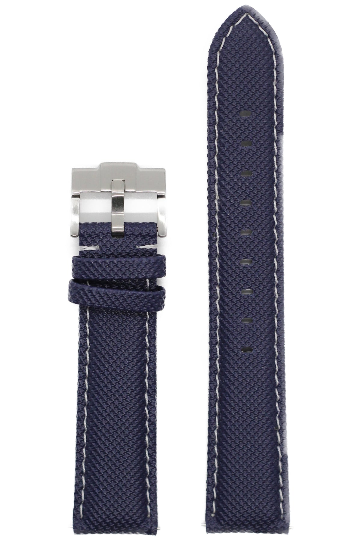 Navy blue sailcloth watch band with white stitching and stainless steel buckle for Galaxy Watch 8 Ultra
