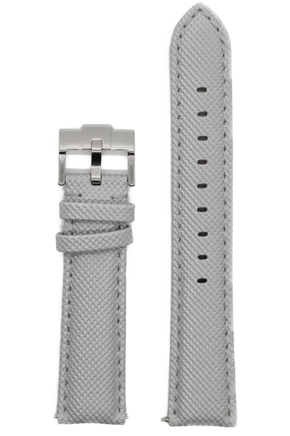 Gray sailcloth watch band with silver buckle and stitched detail for Galaxy Watch 8 and Ultra