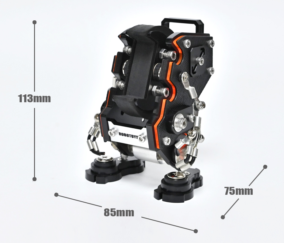 RoboToys NanoBot black robot watch stand with orange accents and mechanical details, dimensions 113x85x75mm