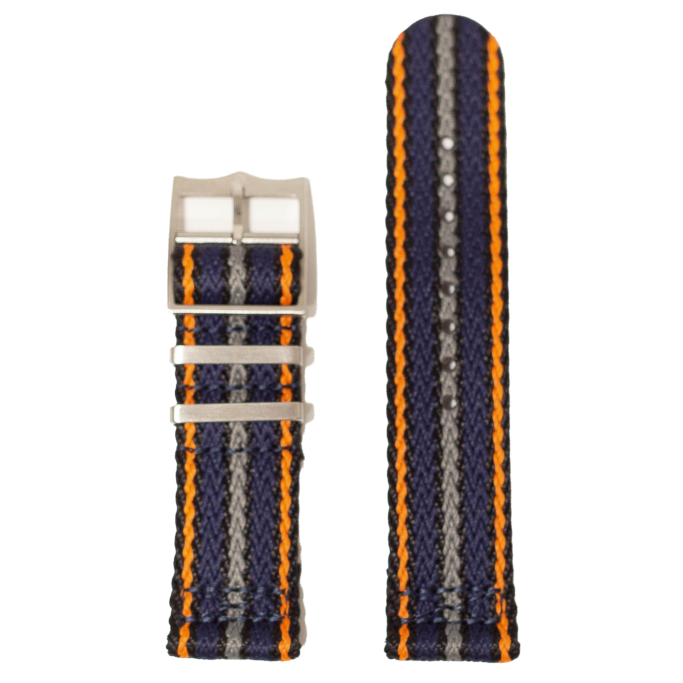 Quickfit Sharktooth Militex watch strap 26mm navy blue with orange and grey stripes and titanium buckle