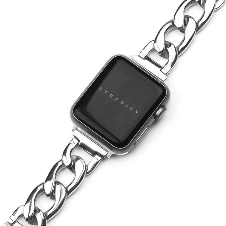 Silver chain link bracelet for Galaxy Watch with chunky curb design and polished metal band