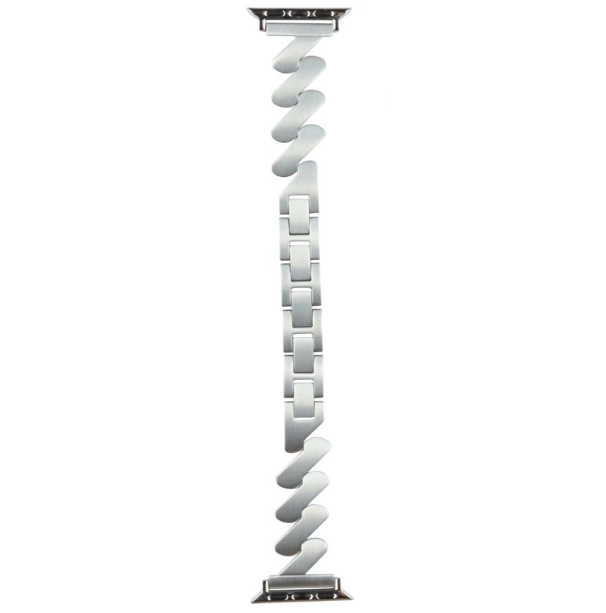 Silver stainless steel jagged link bracelet for Apple Watch with connector adapters and magnetic closures