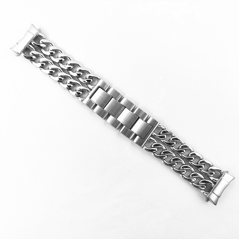 Stainless steel chain link bracelet for Galaxy Watch 4-7 with polished center links and textured sides