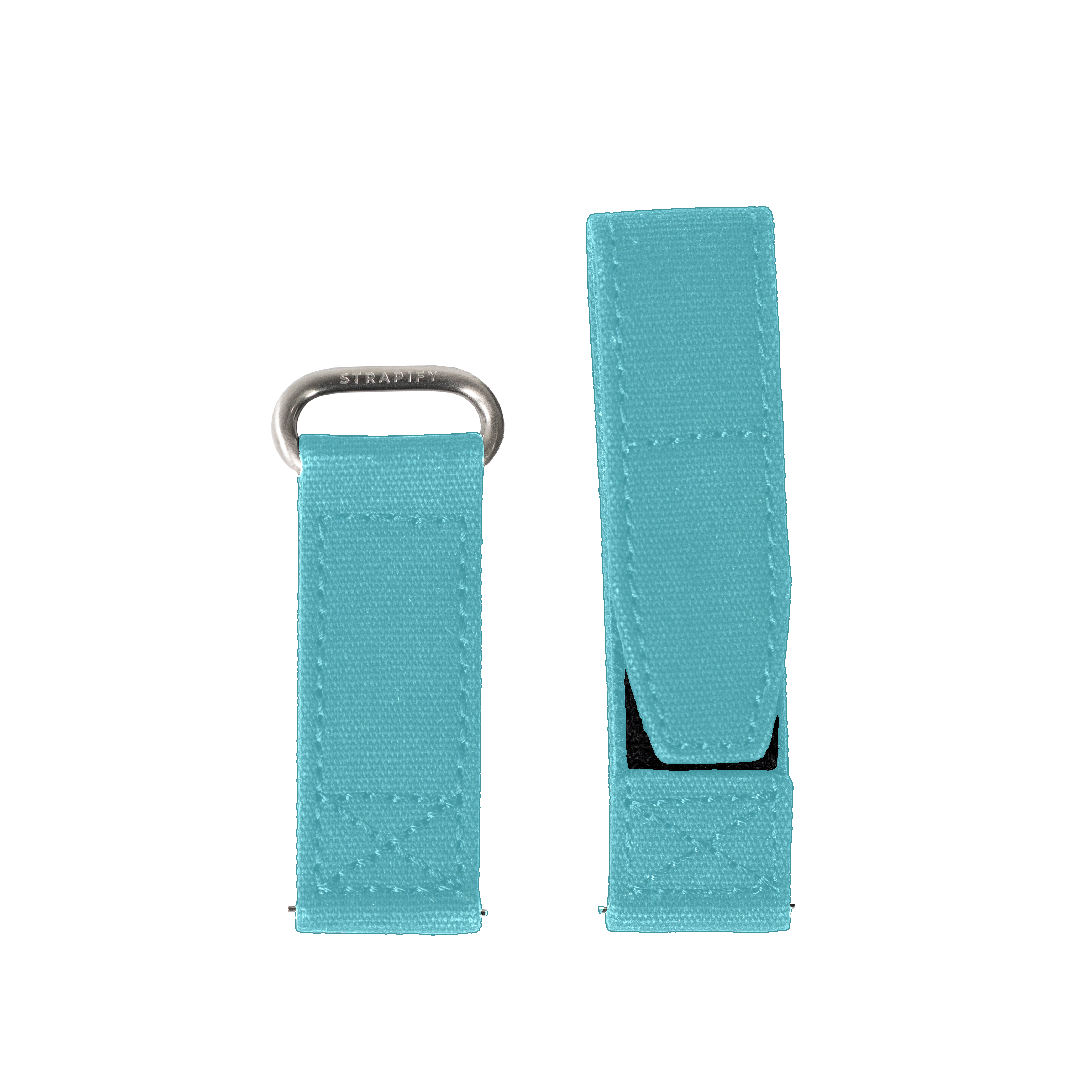Turquoise Velcro watch strap with quick-fit military design and silver metal loop closure, 22mm width
